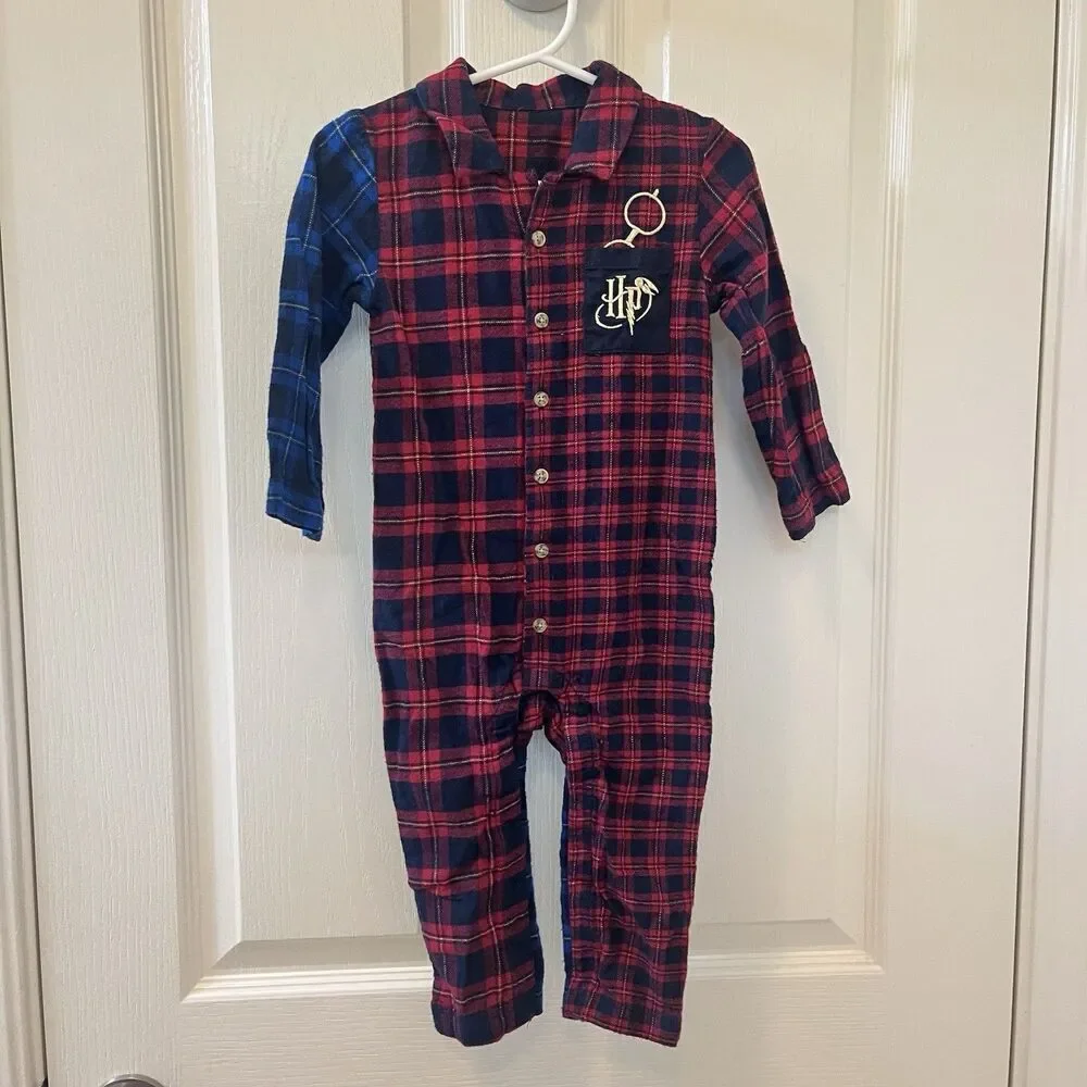 Marks & Spencer M&S Red and Blue Plaid Harry Potter Romper Boys SZ US 24 Months
